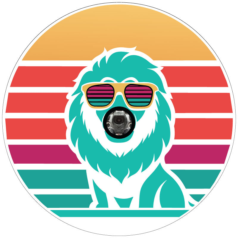 Retro Cool Lion in Sunglasses Spare Tire Cover for Jeep, Bronco, RV, Camper, Van