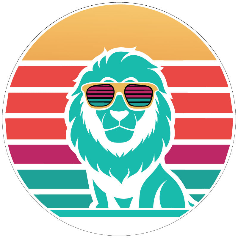 Retro Cool Lion in Sunglasses Spare Tire Cover for Jeep, Bronco, RV, Camper, Van