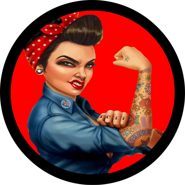 Rosie the Riveter Spare Tire Cover in Any Color | Made to Order Precision Fit