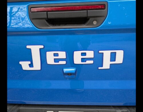 Jeep Gladiator Retro "JEEP" Tailgate Emblem - OEM Size - Two Color Stacked | Black (Matte) | Black (Matte) | | Tailgate Emblems