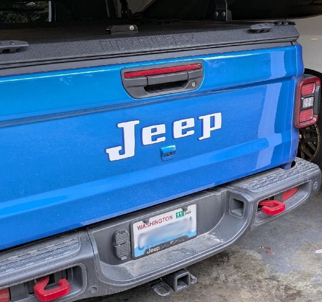 Jeep Gladiator Retro "JEEP" Tailgate Emblem - OEM Size - Two Color Stacked | Black (Matte) | Black (Matte) | | Tailgate Emblems