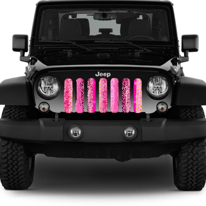 Pink Colored Leopard Cheetah Animal Print Jeep Grille Insert