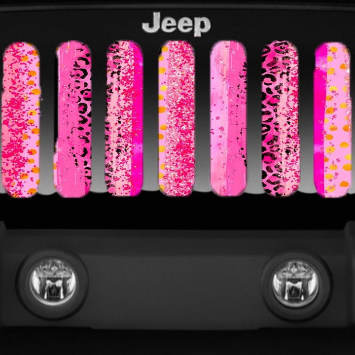 Pink Colored Leopard Cheetah Animal Print Jeep Grille Insert