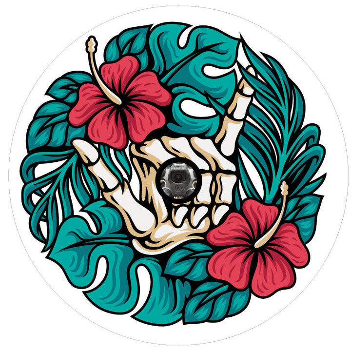 Shaka Skeleton & Hibiscus Spare Tire Cover for Jeep, RV, Bronco, & More