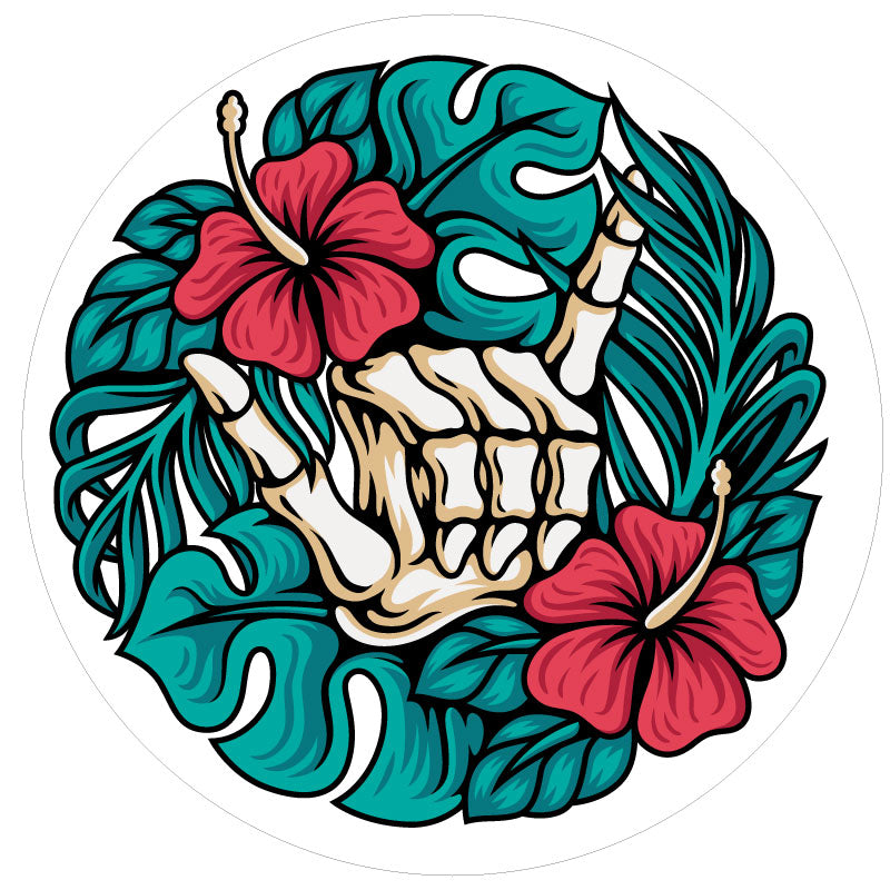 Shaka Skeleton & Hibiscus Spare Tire Cover for Jeep, RV, Bronco, & More