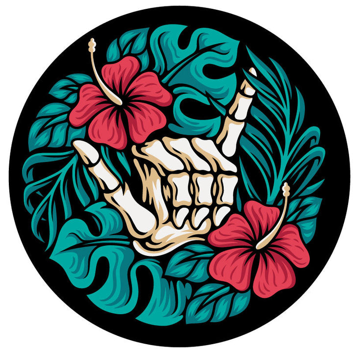 Shaka Skeleton & Hibiscus Spare Tire Cover for Jeep, RV, Bronco, & More