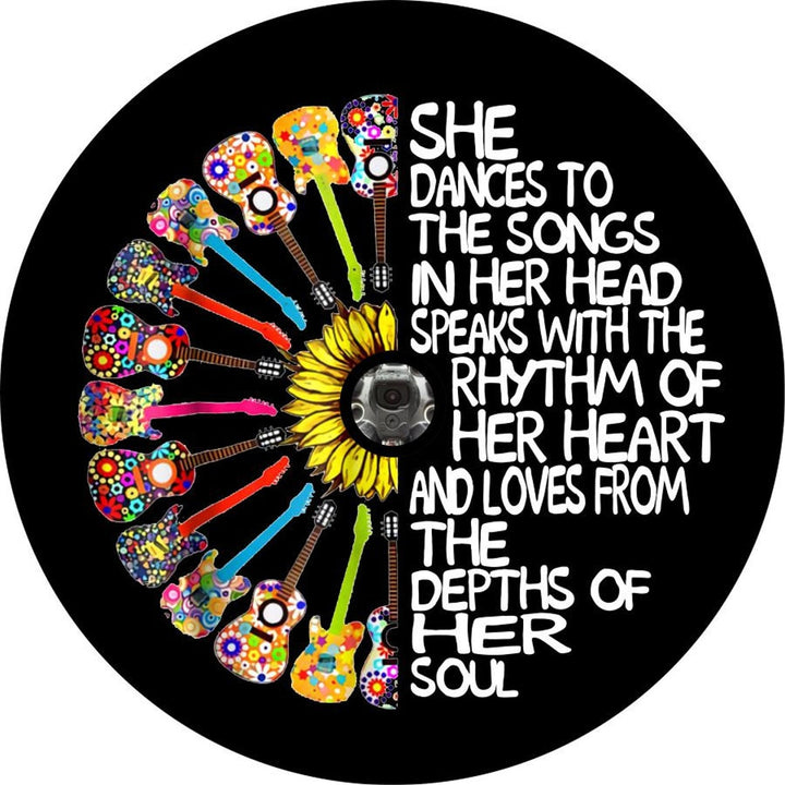 She Dances to The Songs in Her Head + Guitars & Sunflower Spare Tire Cover