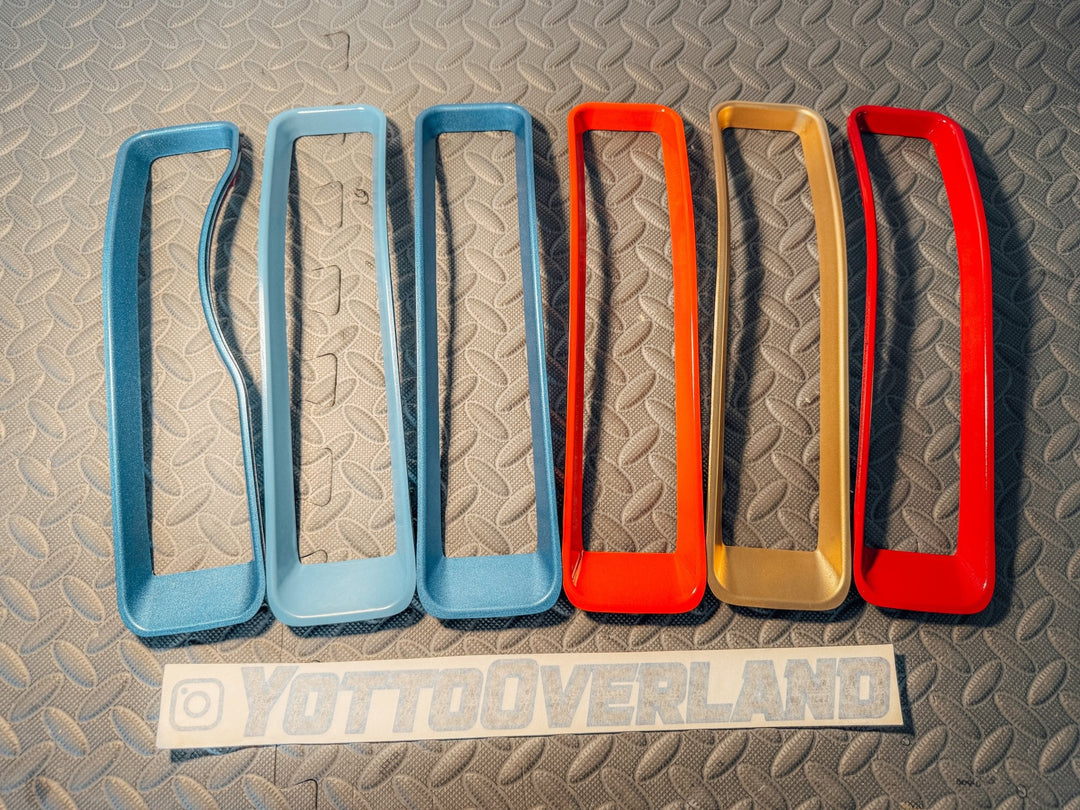 Mojave Orange/392 Gold Grille Inserts Color Matched fits 18-23 Wrangler JL Gladiator JT *Clearance | 1 - Driver Side Curved One | Blue - 4xe Metallic Blue (Decal Matched) | Please confirm this product is compatible with your vehicle before purchasing. This item is non-returnable. |