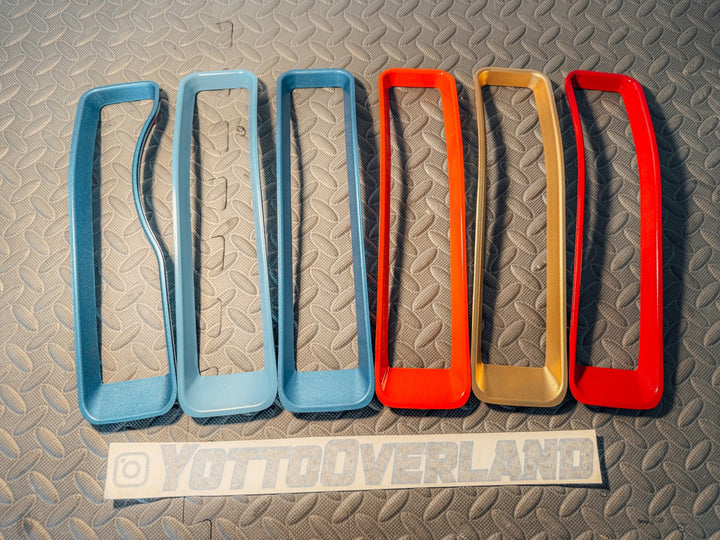Mojave Orange/392 Gold Grille Inserts Color Matched fits 18-23 Wrangler JL Gladiator JT *Clearance | 1 - Driver Side Curved One | Blue - 4xe Metallic Blue (Decal Matched) | Please confirm this product is compatible with your vehicle before purchasing. This item is non-returnable. |