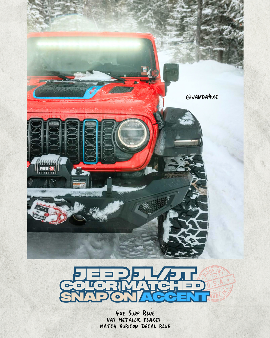Painted "Snap On" Accent Cover fits *24-26 Updated Jeep JL JT Grille