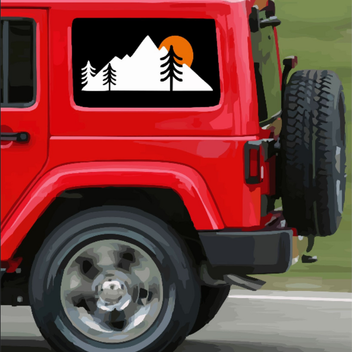 Sunset on the Mountain Window Cling for Jeep Wrangler Window Decal Sticker Accessory 4 & 2-door