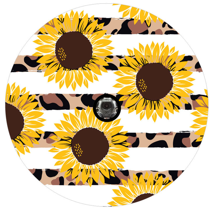 Sunflowers & Cheetah/Leopard Animal Print Stripes Spare Tire Cover