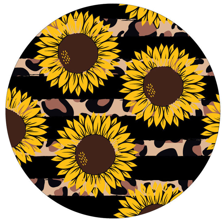 Sunflowers & Cheetah/Leopard Animal Print Stripes Spare Tire Cover