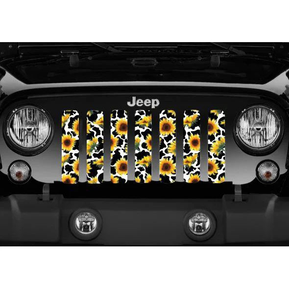 Sunflower Cow Print Pattern Jeep Grille Insert Design