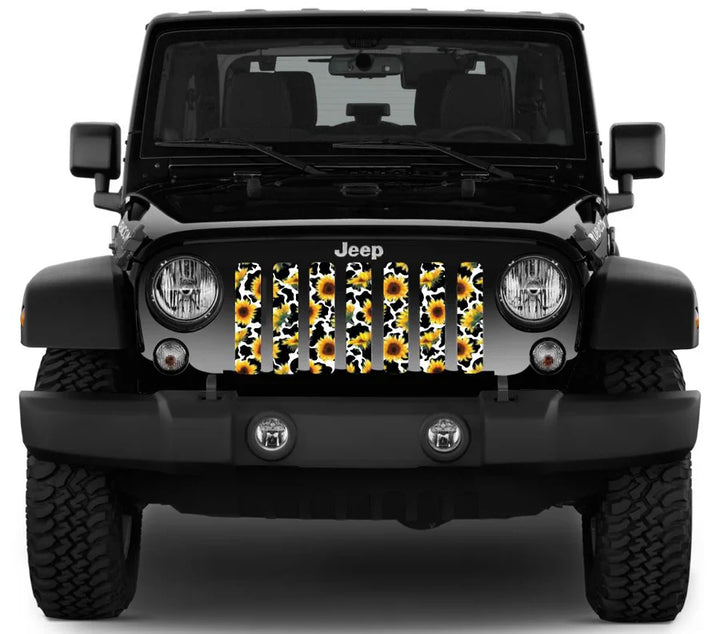 Sunflower Cow Print Pattern Jeep Grille Insert Design