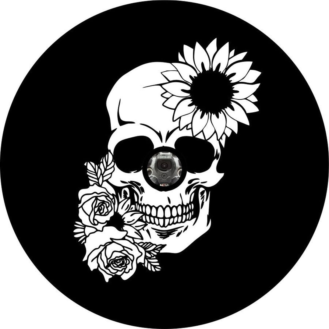 Sunflower and Rose Floral Skull Spare Tire Cover