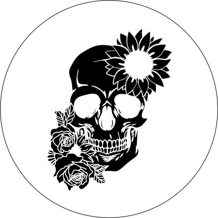 Sunflower and Rose Floral Skull Spare Tire Cover