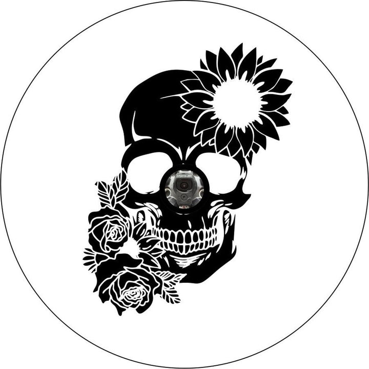 Sunflower and Rose Floral Skull Spare Tire Cover