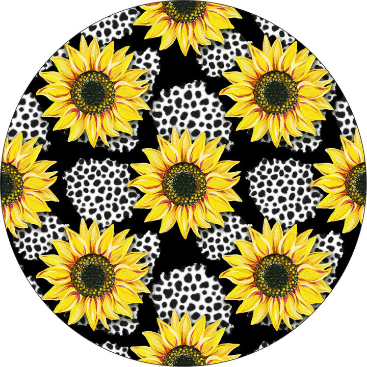 Sunflowers with Leopard Print Spare Tire Cover for Jeep, Bronco, RV, Camper, & More