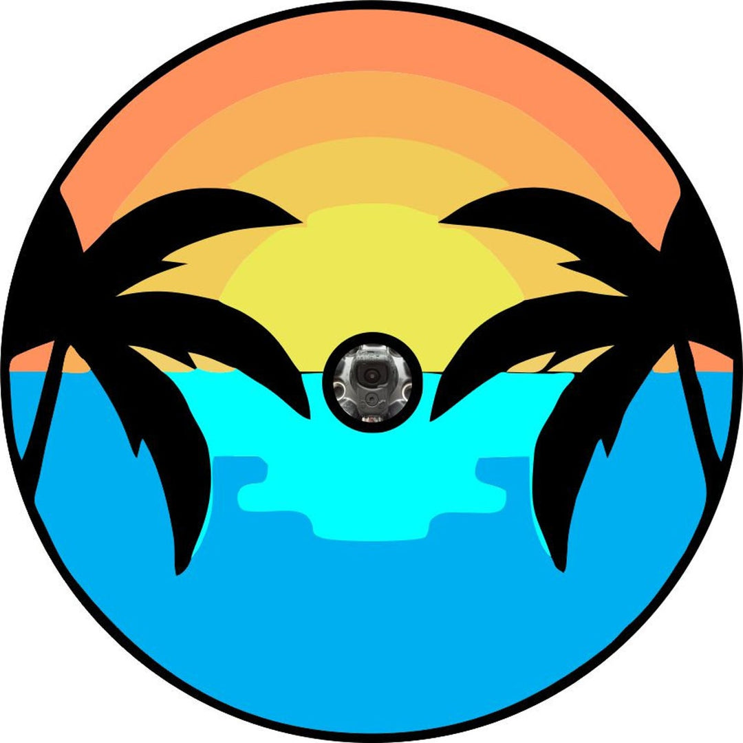 Sunset on the Water & Palm Trees Spare Tire Cover for Jeeps, Bronco, Campers, Vans & More