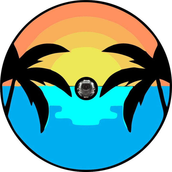 Sunset on the Water & Palm Trees Spare Tire Cover for Jeeps, Bronco, Campers, Vans & More