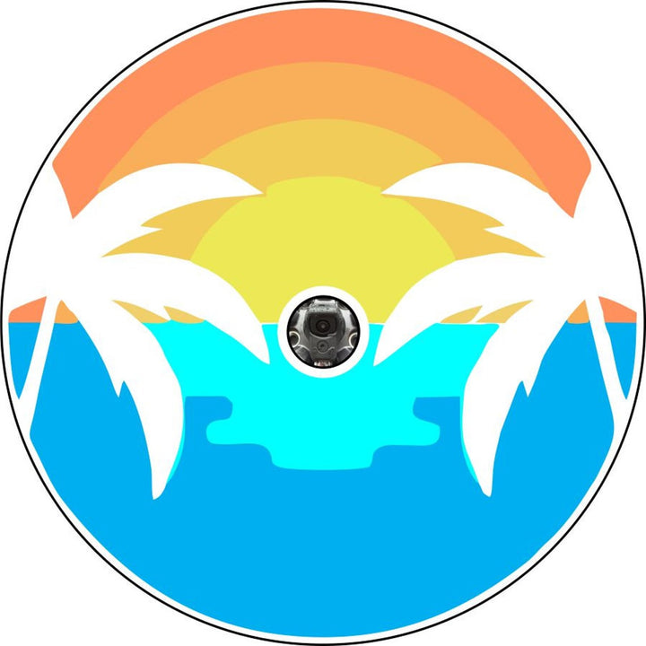 Sunset on the Water & Palm Trees Spare Tire Cover for Jeeps, Bronco, Campers, Vans & More