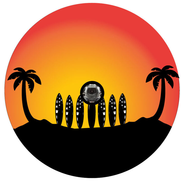 Surfboard Line Up Under Palm Trees Jeep, Bronco, RV Spare Tire Cover