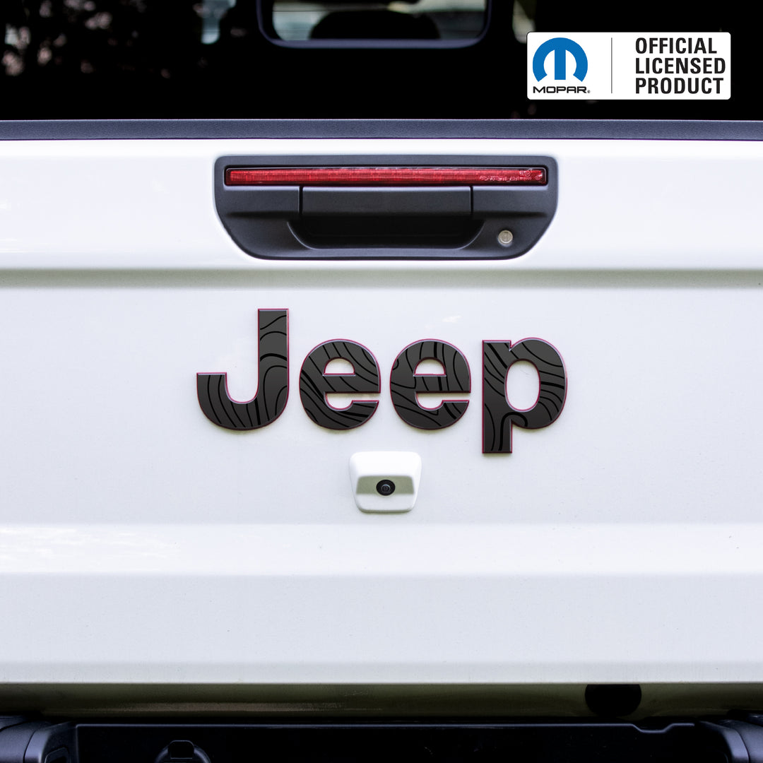 Jeep Emblem Overlay Decals – Black on Black Topo | Fits 2020+ Jeep Gladiator