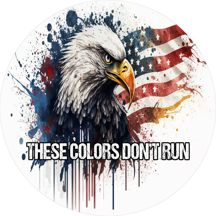 These Colors Don't Run Bald Eagle + American Flag Spare Tire Cover - Jeep, Bronco, RV, Camper, Van, Trailer & More