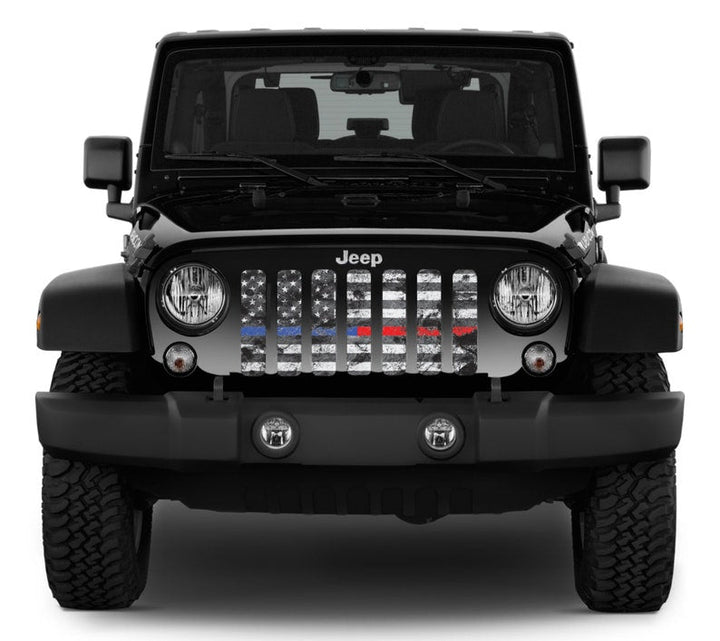 Tactical Back the Blue and Red American Flag Jeep Grille Insert