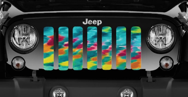 Turquoise Tie Dye Design Grille Insert for Jeep