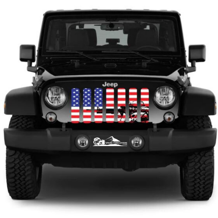 American Soldier On American Flag Jeep Grille Insert for Jeep Wrangler