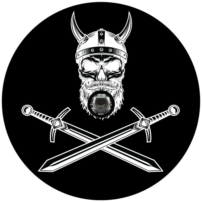 Nordic Viking Warrior Skull + Swords Spare Tire Cover