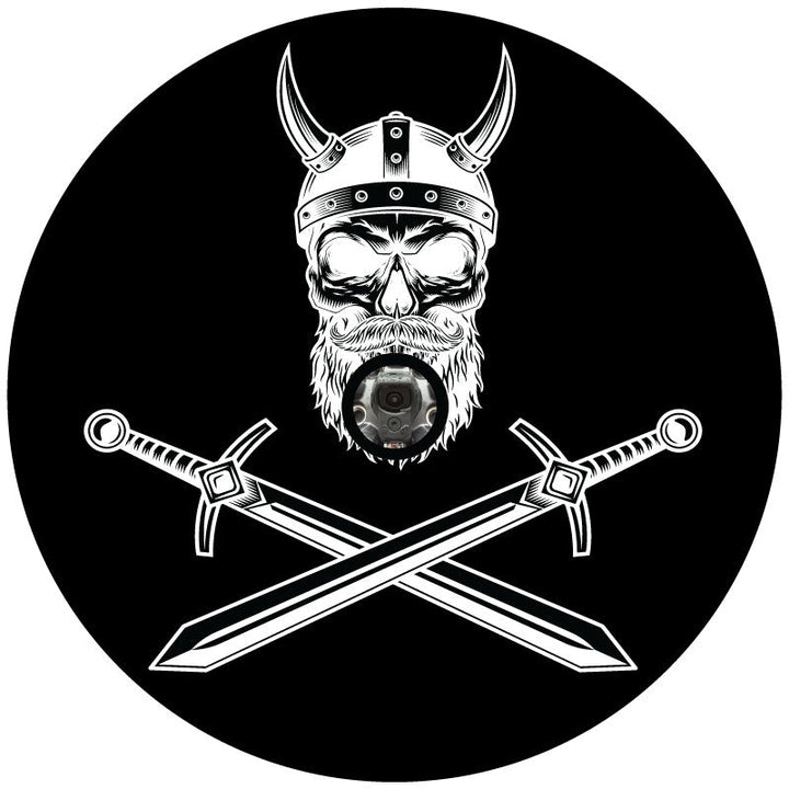 Nordic Viking Warrior Skull + Swords Spare Tire Cover