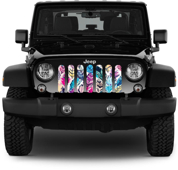 Watercolor Feather BOHO Style Grille Insert for Jeep