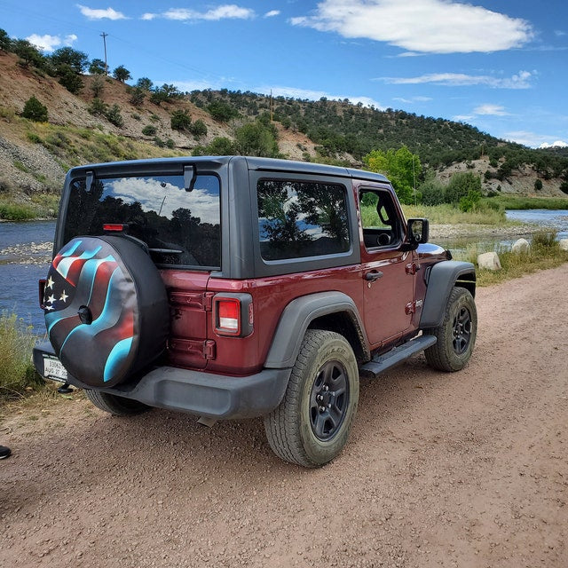 3D Waving American Flag Spare Tire Cover for Jeep, Bronco, Campers, RV, Vans, & More