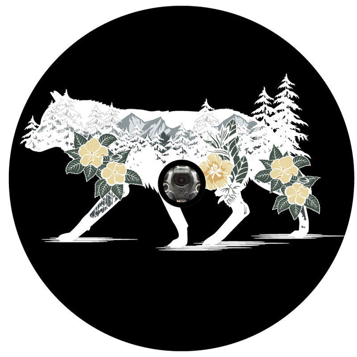 Wilderness & a Wolf Double Exposure Unique Spare Tire Cover Design