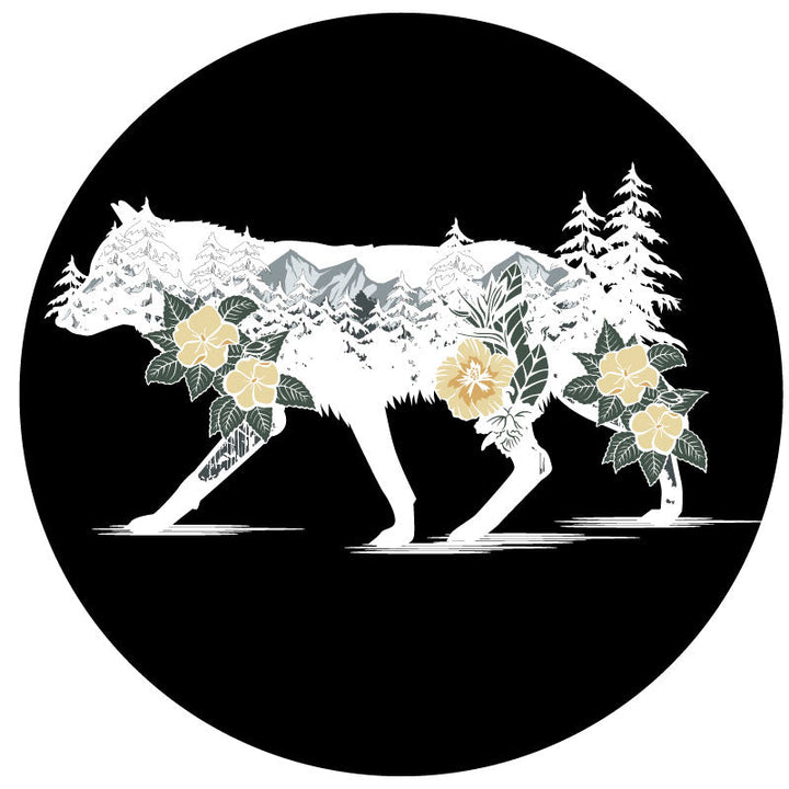 Wilderness & a Wolf Double Exposure Unique Spare Tire Cover Design