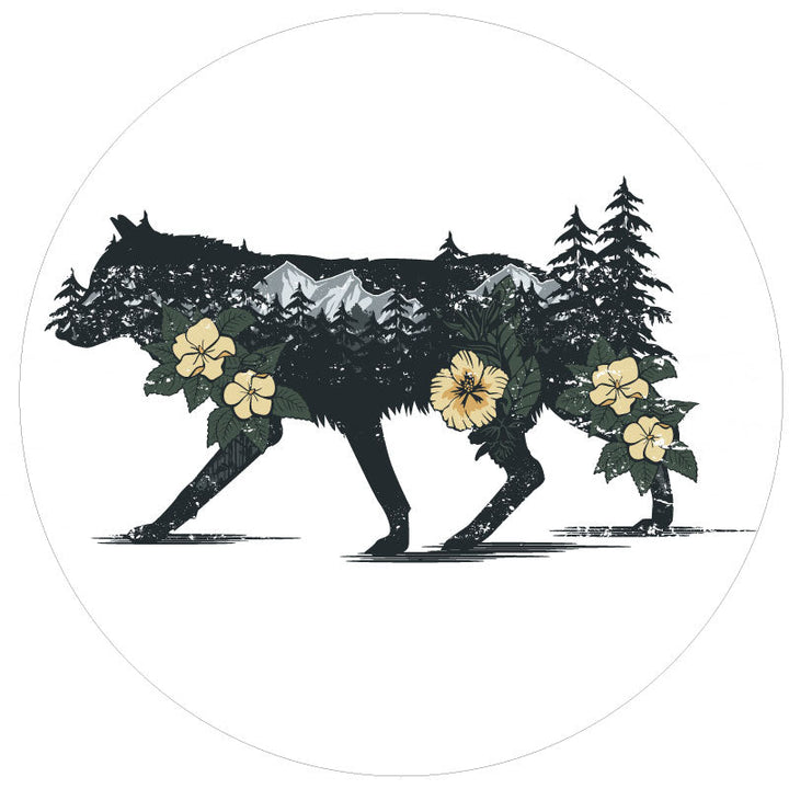 Wilderness & a Wolf Double Exposure Unique Spare Tire Cover Design