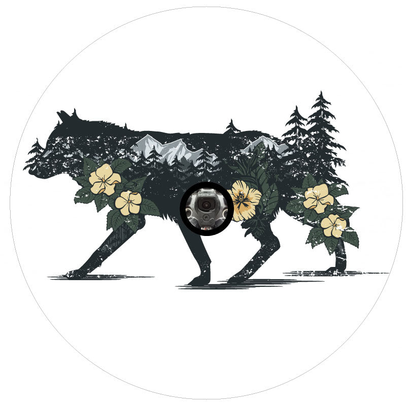 Wilderness & a Wolf Double Exposure Unique Spare Tire Cover Design