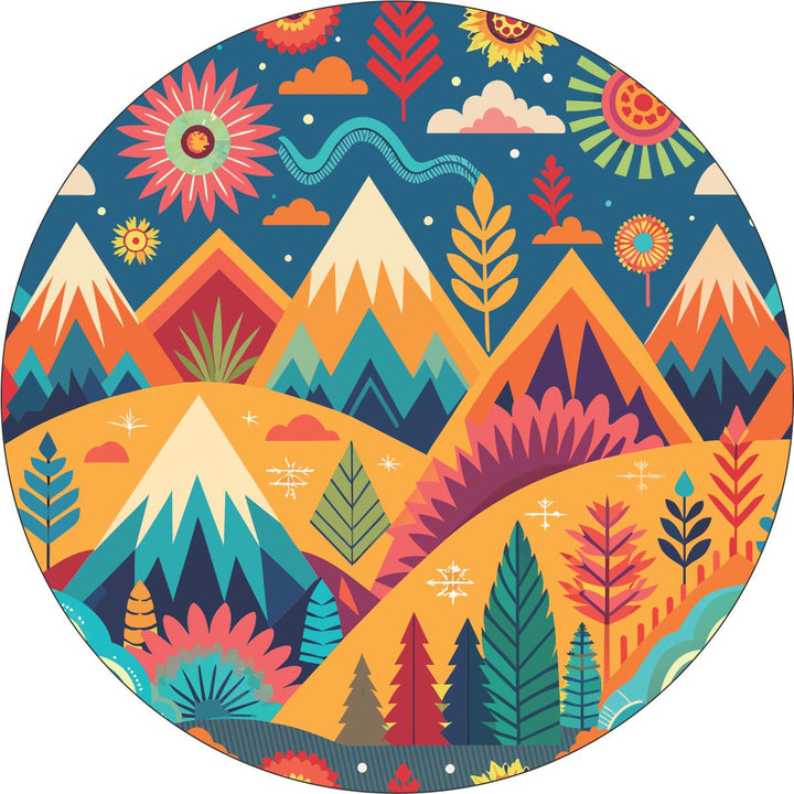 Colorful BOHO Ornamental Geometric Mountain Landscape Spare Tire Cover Design - Custom & Unique Spare Tire Covers