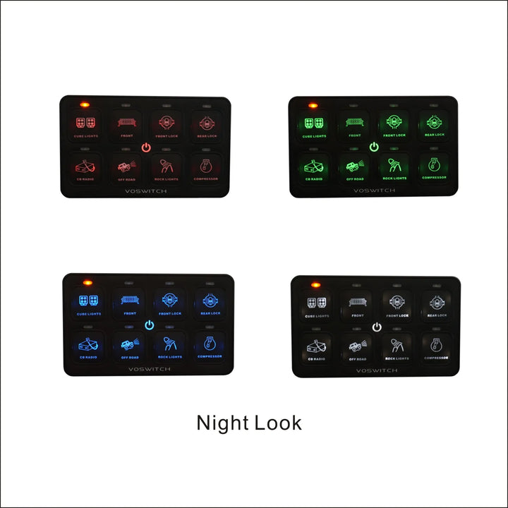 Voswitch UV100 Universal 8 Gang Programmable Switch Panel for Truck / UTV / Side by Side / Boat