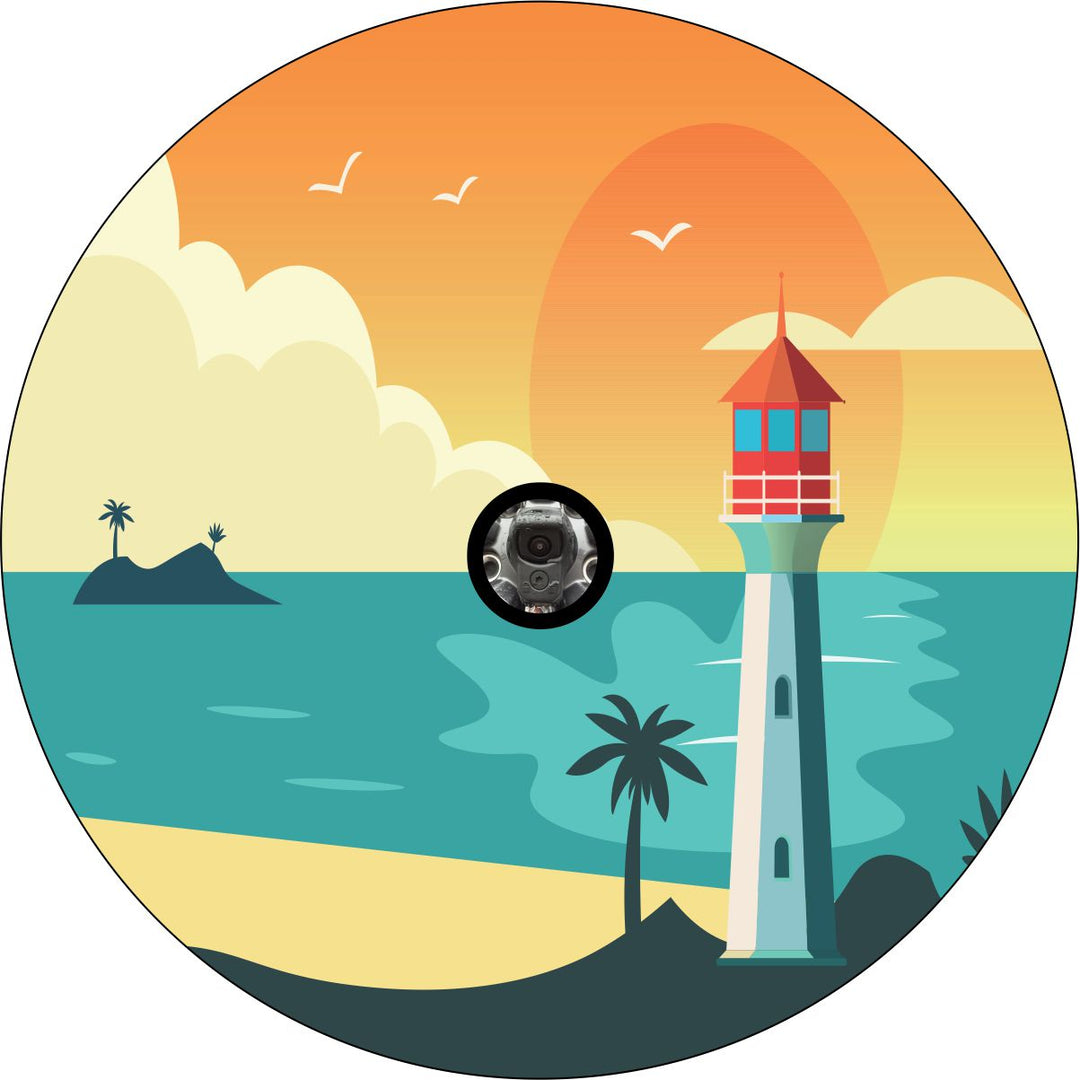 Lighthouse at Sunset Spare Tire Cover for Jeep, Bronco, RV, Campers, & More