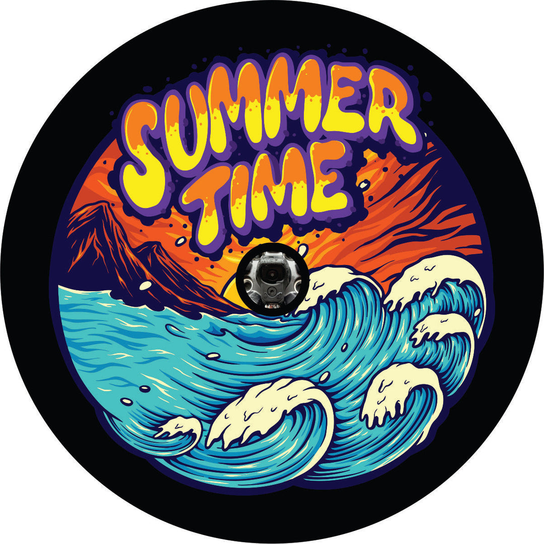 Summer Time Painted Waves Spare Tire Cover for Jeep, Camper, Bronco, and More