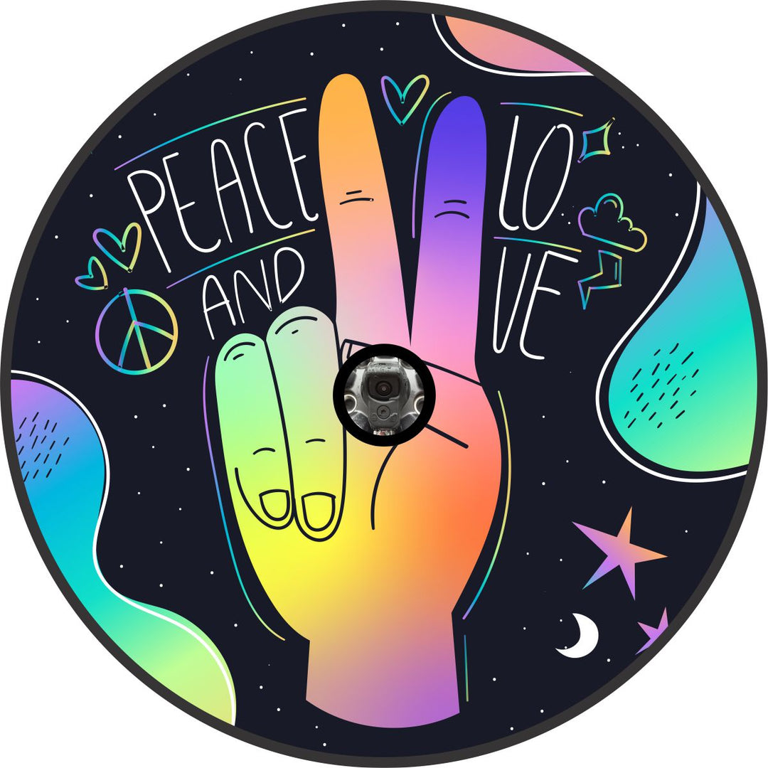 Peace and Love Hand Spare Tire Cover for Jeep Wranglers, Ford Broncos, Campers, RV, Trailers, & More