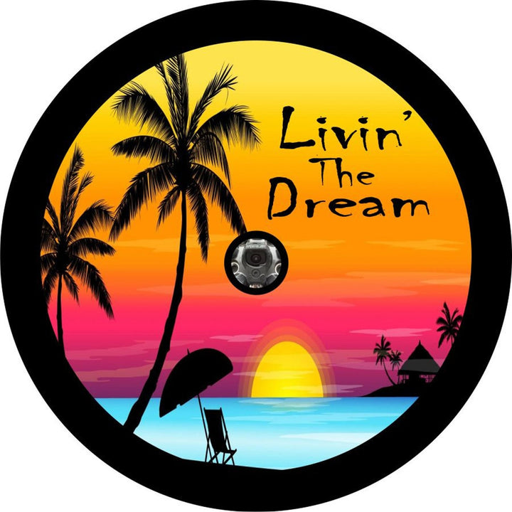 Livin' The Dream Sunset Scene Spare Tire Cover for Jeep, Camper, Bronco, Van, & More