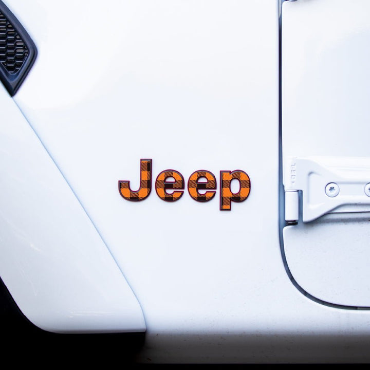 JEEP Wrangler Emblem Overlay Decal Set | Fits JL, JK, TJ &amp; YJ | Wrangler JL (2018+) | Orange Plaid | Matte | Decal