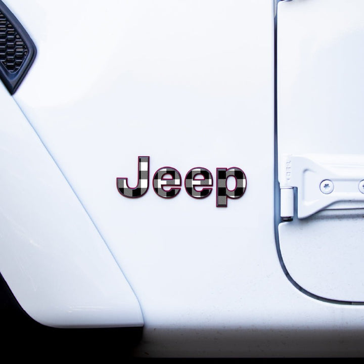JEEP Wrangler Emblem Overlay Decal Set | Fits JL, JK, TJ &amp; YJ | Wrangler JL (2018+) | Black and White Plaid | Matte | Decal