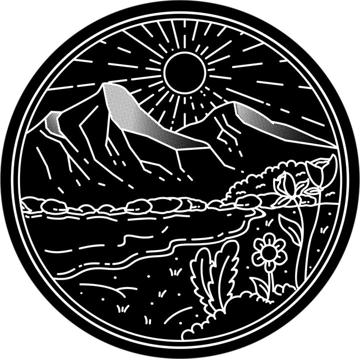 River & Flower Field Mountain Spare Tire Cover - Bronco, Jeep, Camper, RV, Van, & More