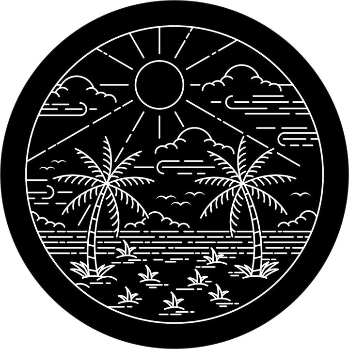 Tropical Beach & Palm Trees Spare Tire Cover Design - Jeep, RV, Camper, Van, Bronco, Trailer, FJ Cruiser